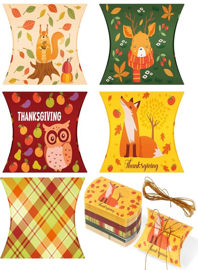 lasuroa Fall Pillow Box Set, 30pcs Autumn Gift Box Fall Theme Treat Boxes Thanksgiving Pillow Boxes Harvest Favor Boxes with Golden Rope for Thanksgiving Autumn Fall Party Supplies(Style 2) - Image 1
